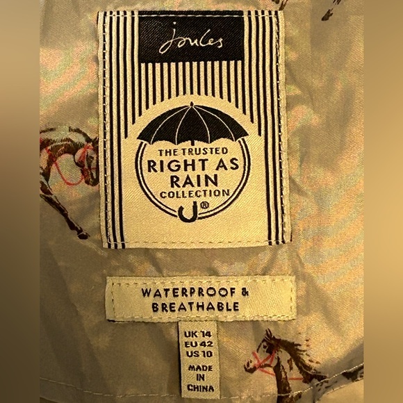 Joules Horse Print Golightly Waterproof Packable Rain  Jacket Gray Women’s 10 - Picture 10 of 15
